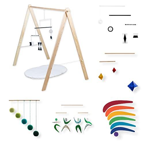 Set di 5 Mobiletti Montessori con Supporto Palestrina - Bianco e Nero, Gobbi Verde, Ballerini, Ottaedro, Arcobaleno