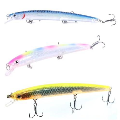 Set 3 Long Jerk Minnow Spinning Spigola Serra Barracuda Pesca Mare Esca Artificiale