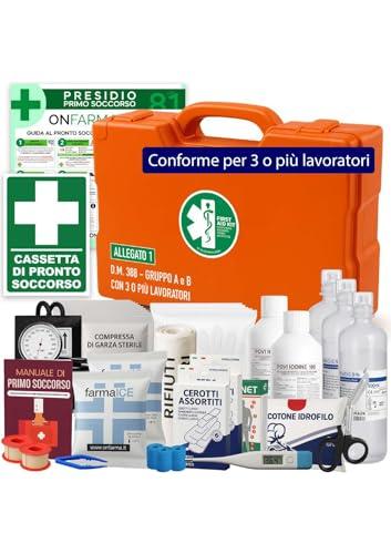 ONFARMA Farma4 Cassetta Medica Primo Soccorso Completa con Sfigmomanometro e Cartello Informativo