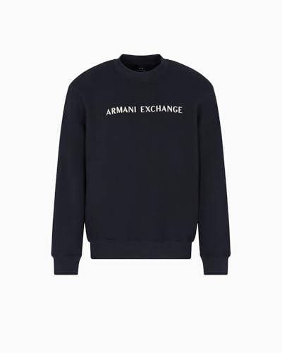 Armani Exchange Long Sleeve Front Logo Lettering Round Collar Maglia di Tuta, Navy Scuro, XL Uomo