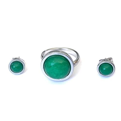 Set di Anelli e Orecchini con Pietre Naturali - Acciaio Inox