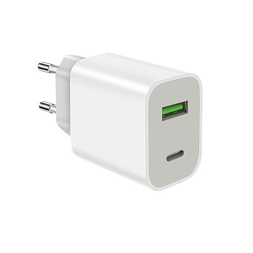 USB C Plug Fast Charger, 20W 2-Port USB C Fast Charging Adapter per iPhone 16 15 14 13 12 11 Pro Max SE XS XR 8 Plus SE, iPad, Samsung Galaxy (Bianco-1)