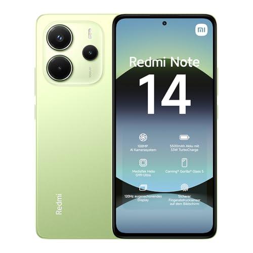 XIAOMI Smartphone Redmi Note 14, 8+256GB, Sistema fotografico con AI da 108MP, batteria da 5500mAh, display Eye-Care da 120Hz, funzionalità AI (caricabatterie non incluso),Verde