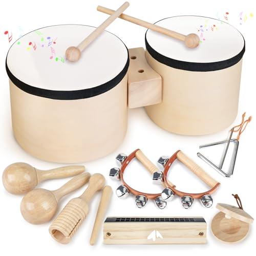 Set di Strumenti Musicali in Legno per Bambini - Batteria e Percussioni
