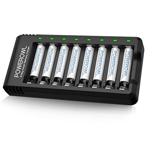 POWEROWL Batterie Ricaricabili AAA 1000mAh con Caricabatterie 8 Slot