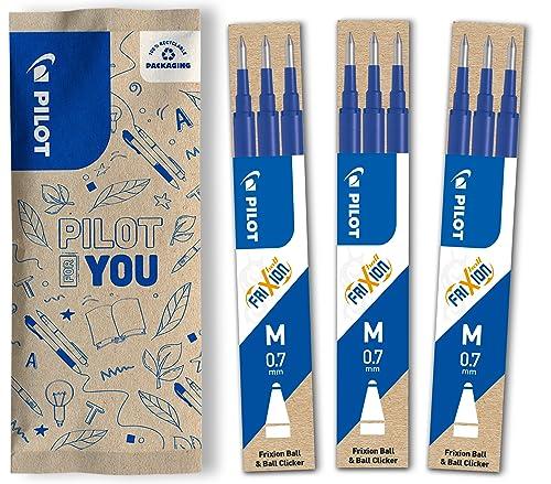 Pilot, 3 set da 3 Ricariche per penna cancellabile Frixion Ball e Frixion Ball Clicker, Refill Frixion, Colore Blu, Punta Media