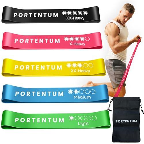 PORTENTUM Elastici Fitness - Set di 5 Fasce Elastiche per Allenamento a Casa