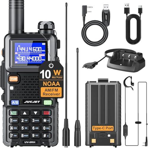 JUCJET 5RH walkie talkie a lungo raggio con batteria da 2500mAh, VOX, 999 canali, antenna ad alto guadagno, torcia, stazione di ricarica USB, walkie talkie portatile per le avventure (1 pezzo)