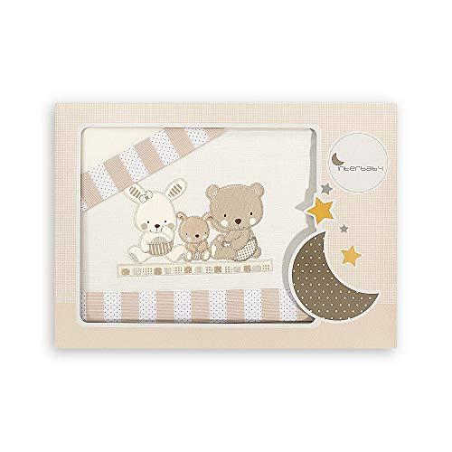 Interbaby Set di 3 Lenzuola in Cotone per Culla - Modello Love in Beige