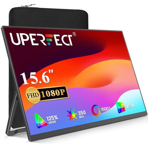 UPERFECT Monitor Portatile 15,6 Pollici Schermo Dispaly IPS 1080P 125% sRGB 1500:1 FHD Dual USB C, Anti Flicker, Eye Care, Schermo Opaco, per PC/Laptop/Fonini/Console di Gioco, Montaggio VESA