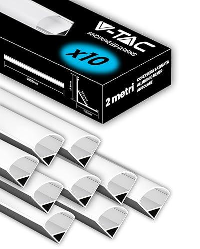 V-TAC 10x Profili Angolari in Alluminio da 2 Metri per Strisce LED