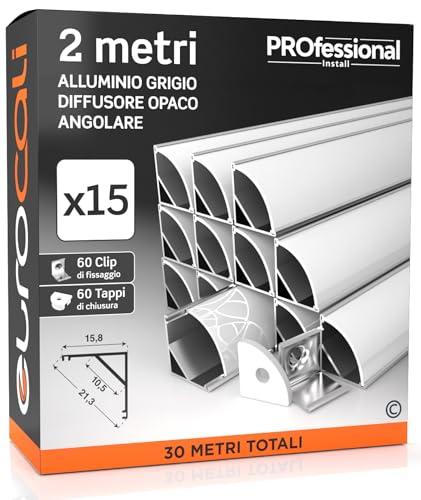 Eurocali 15x Profili Angolari in Alluminio per Strisce LED
