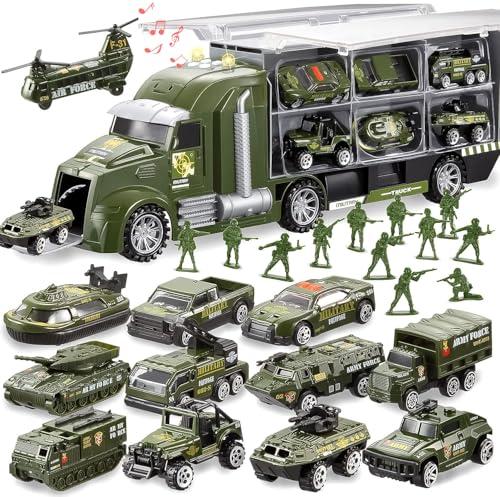 JOYIN Set di Camion Militari Die-Cast 14 in 1 con Soldatini e Veicoli da Battaglia