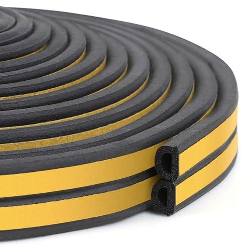 Inwee Guarnizioni Autoadesive per Finestre e Porte, Striscia Isolante in Gomma EPDM, Tipo D, 10 Metri, Nero