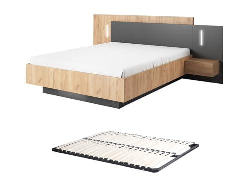 Letto Matrimoniale con Comodini e LED FRANCOLI - 140x190 cm