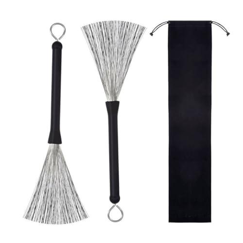 Spazzole e Bacchette per Batteria Retrattili - Set da 2 con Maniglie in Gomma