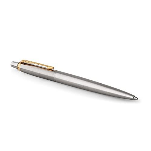 Parker Jotter Penna a Sfera, Acciaio Inox e Finiture Dorate, Inchiostro Blu