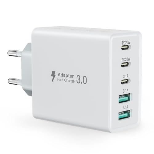 Caricatore USB C 50W a 5 Porte per iPhone, iPad e Samsung Galaxy