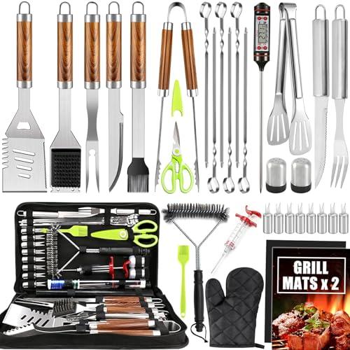 NXPZ Set Barbecue 34 Pezzi, Utensili da Barbecue in Acciaio Inox, Accessori da Grill, con Borsa di Archiviazione e Tappetini, Regalo per Uomini, per Campeggio e Feste all'Aperto