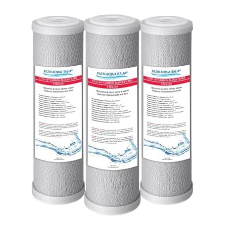 Set di 3 Cartucce Carbon Block 5 Micron 10 Pollici CTO Filtri Acqua Italia®