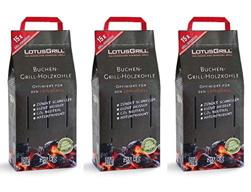 LotusGrill Carbone di Faggio - Set da 3 Sacchi da 2,5 kg