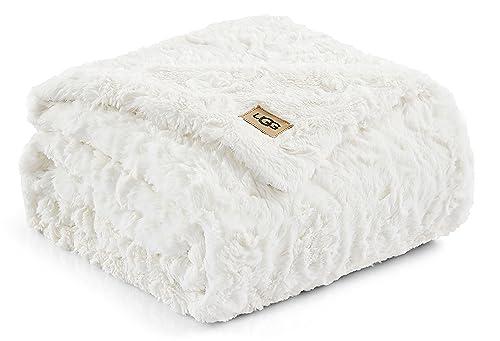 UGG Adalee 10483 - Coperta reversibile in morbida pelliccia sintetica, lussuosa, accogliente, soffice, sfocata, stile bohémien, decorazione per la casa, morbida e confortevole, 178 x 127 cm, naturale