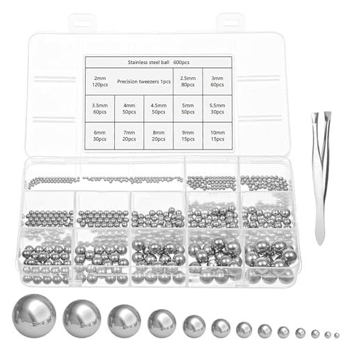 Szaboviktoria - Set 600 Sfere in Acciaio Inox Assortite (2-10 mm) per Cuscinetti, Bici, Moto e Applicazioni di Precisione