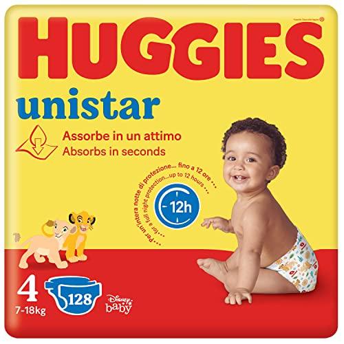 Huggies Unistar Pannolini Taglia 4 (7-14 Kg) - 128 Pannolini