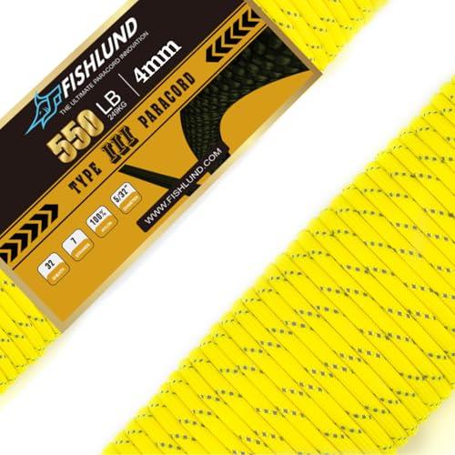 FISHLUND Paracord riflettente giallo neon, 50 piedi