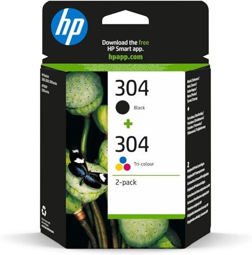 HP 304 Nero e Tricromia, 3JB05AE, Confezione da 2 Cartucce Originali, Compatibili con Stampanti DeskJet 2620, 2630, 3720, 3730, 3750 e 3760, Envy 5010, 5020 e 5030