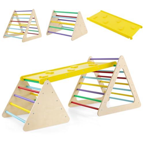 COSTWAY Set da Arrampicata 3 in 1 per Bambini, 3 Pezzi con 2 Scale Triangolari e 1 Rampa, per Scivolare e Arrampicarsi, Scala Giochi Arrampicata per Bambini 3+ Anni (Colorato)