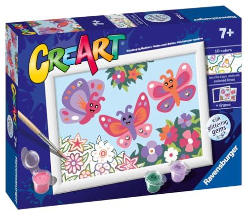 Ravensburger CreArt Serie E: Farfalle glitter, Kit per Dipingere con i Numeri, Contiene una Tavola Prestampata, Pennello, Colori e Accessori