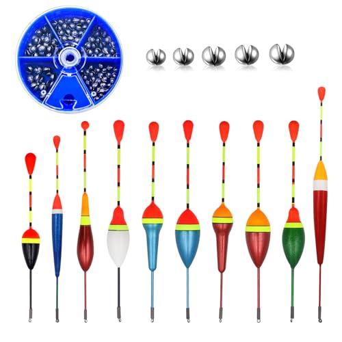WestCH Posen - Set Galleggianti da Pesca per Trote con Piombi Assortiti (10 Pz. Galleggianti + 100 Pz. Piombi)