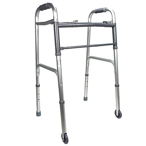 Deambulatore Pieghevole in Alluminio con Ruote Fisse e Puntali Regolabili