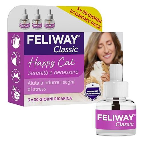 FELIWAY Classic 3x30 Giorni di Ricariche Calmanti per Diffusore di Feromoni, Confezione da 3x48 ml – Aiuta a risolvere i segni comuni di stress nei gatti e gattini, Raccomandato dai Veterinari