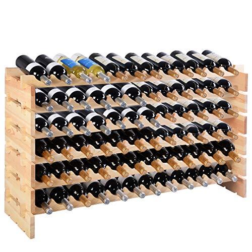 COSTWAY Portabottiglie per Vino in Legno, Scaffale per 72 Bottiglie di Vino, Cantinetta Porta Vino, Naturale (119 x 29 x 71,5 cm)
