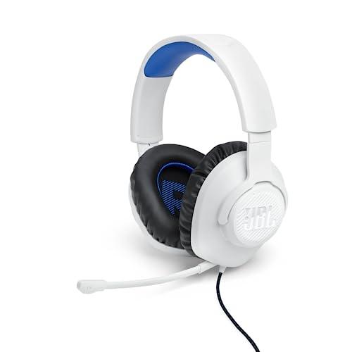JBL Quantum 100P Cuffie Gaming Over-Ear con Filo, Headset da gioco con Microfono Boom Direzionale Rimovibile, Realizzato per PlayStation, Compatibilità Multipiattaforma e Altre Console, Bianco e Blu