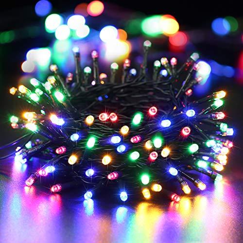 BrizLabs Luci di Natale Multicolor 10M 100 LED Luci Stringa Batteria 8 Modalità Impermeabile Cavo Verde Catena Luminosa Interno Decorazioni Natalizie per Giardino, Albero di Natale, Matrimonio