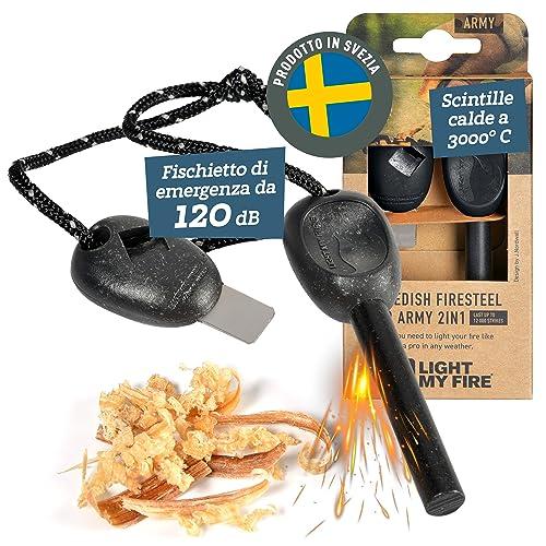 Light My Fire Acciarino per Fuoco Pietra Focaia Kit Sopravvivenza Militare Professionale ARMY- Bushcraft Accessori - Kit Campeggio Accendi Fuoco - Fire Starter 2-in-1-12 000 Accensioni