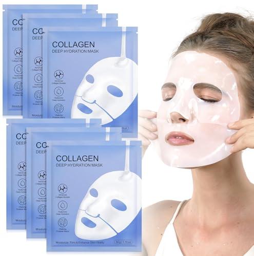 Bio Collagen Real Deep Mask, Maschera Viso Collagene, Maschera Viso Coreana, Collagene Viso Mirato alla pelle Secca, Opaca e non Compatta (6 Pezzi)