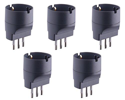 Electraline 92294 Set 5 Adattatori da Schuko a Spina Piccola 10A, Nero, Confezione da 5