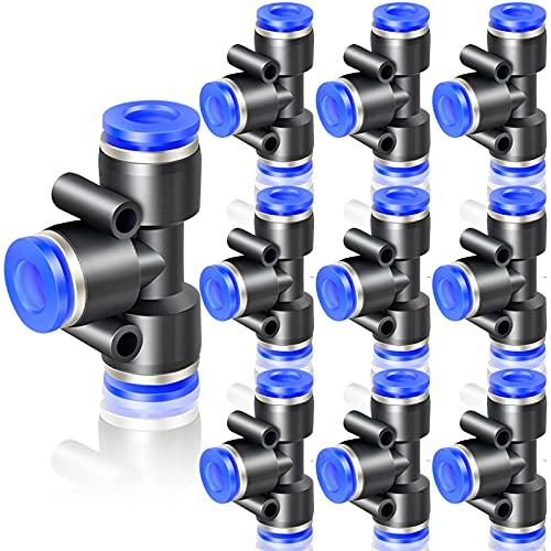 ERGAOBOY 10 Stück Blau 12 mm OD 3 Wege T Stück giunto pneumatico Raccordi premere per connettersi (PE-12)