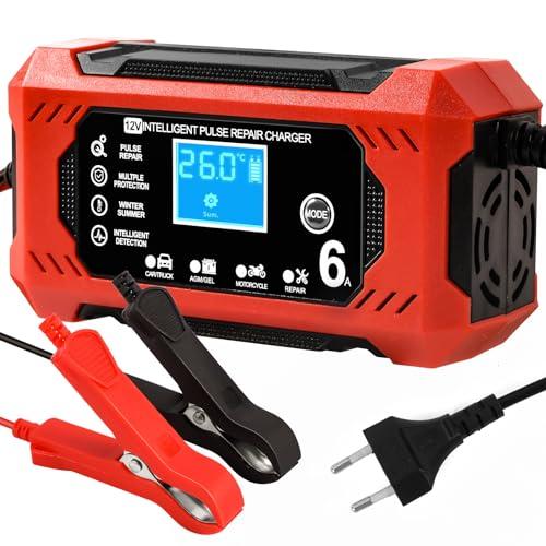 Caricabatterie Auto Intelligente 6A 12V con Mantenitore di Carica per Moto, Auto, Barche AGM