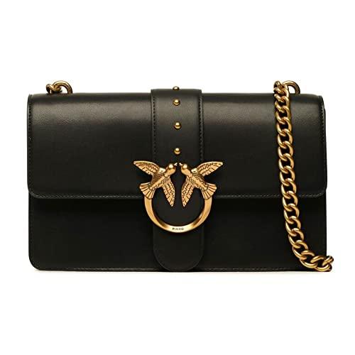 Pinko Love One Classic C Vitello Seta Borsa Donna Nero-Antique Gold
