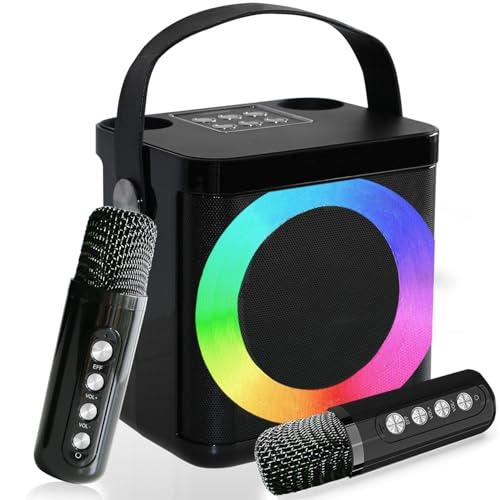Macchina Karaoke Portatile con 2 Microfoni Wireless e Luci LED