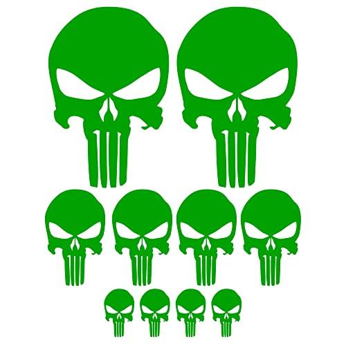Adesivi Cranio per Auto e Moto - Set da 10 Pezzi (Verde)