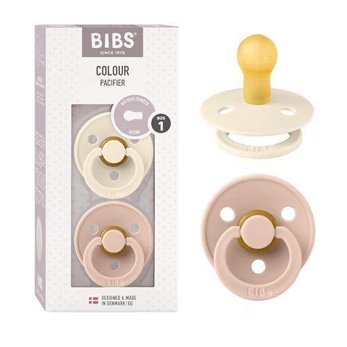 BIBS Colour Ciuccio confezione da 2 pezzi. Privo di BPA, Tettarella tonda. Lattice di gomma naturale, Misura 1 (0-6 mesi), Ivory/Blush