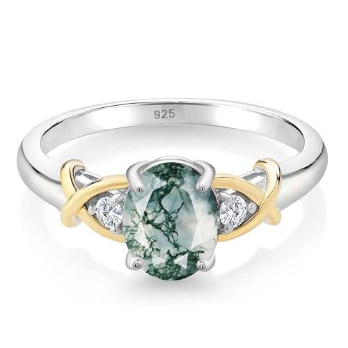 Anello in Agata Muschiata Verde Gems Vibes in Argento Sterling 925
