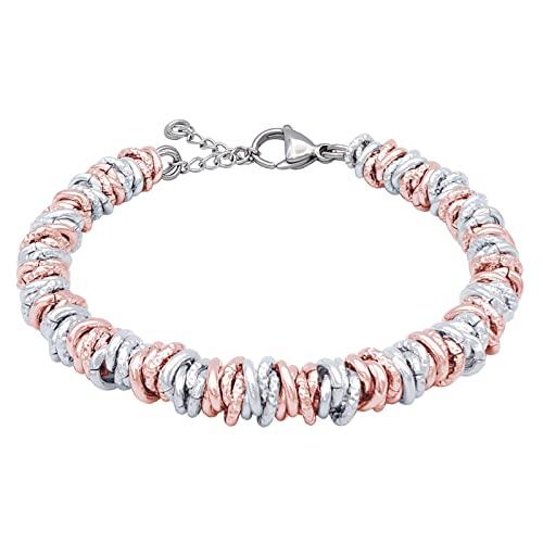 ParticolarModa Bracciale Donna Regolabile Nodi e Anelli Acciaio e Alluminio