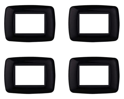 4 Pezzi Placche Compatibile Con Bticino Living, Placche Plastica Bombata (3 Posti/Moduli,Nero)
